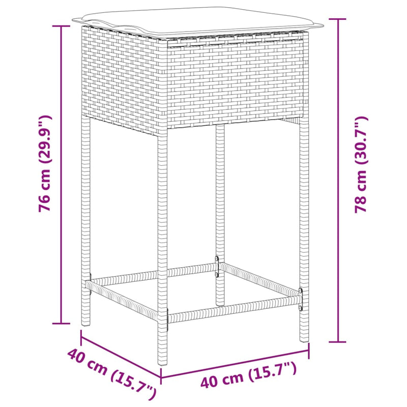 vidaXL 2 db fekete polyrattan kerti bárszék párnával