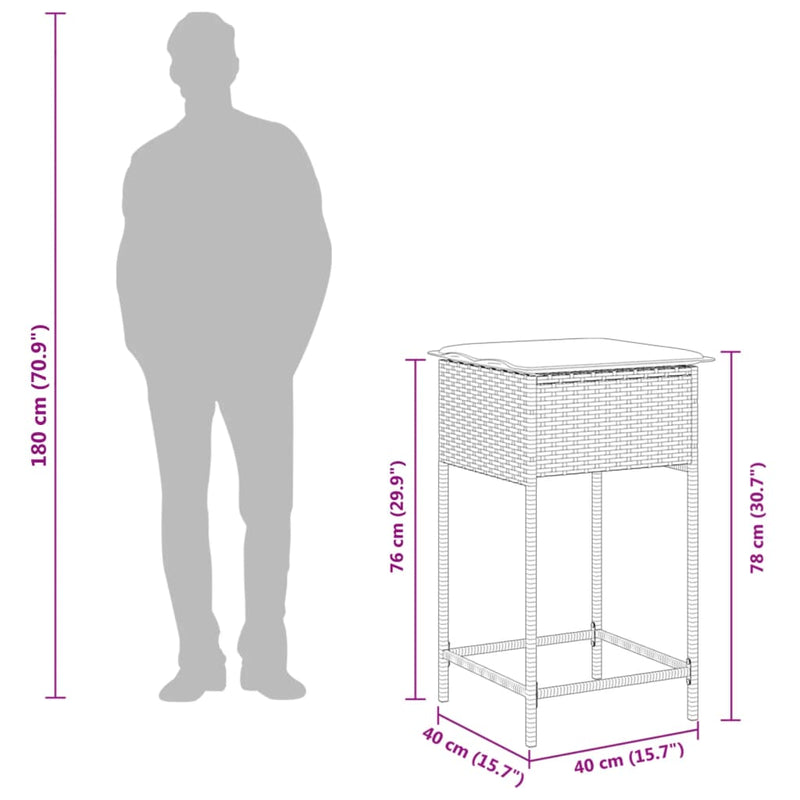 vidaXL 2 db szürke polyrattan kerti bárszék párnával