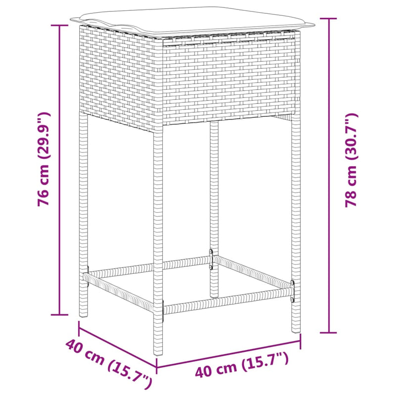 vidaXL 2 db bézs polyrattan kerti bárszék párnával