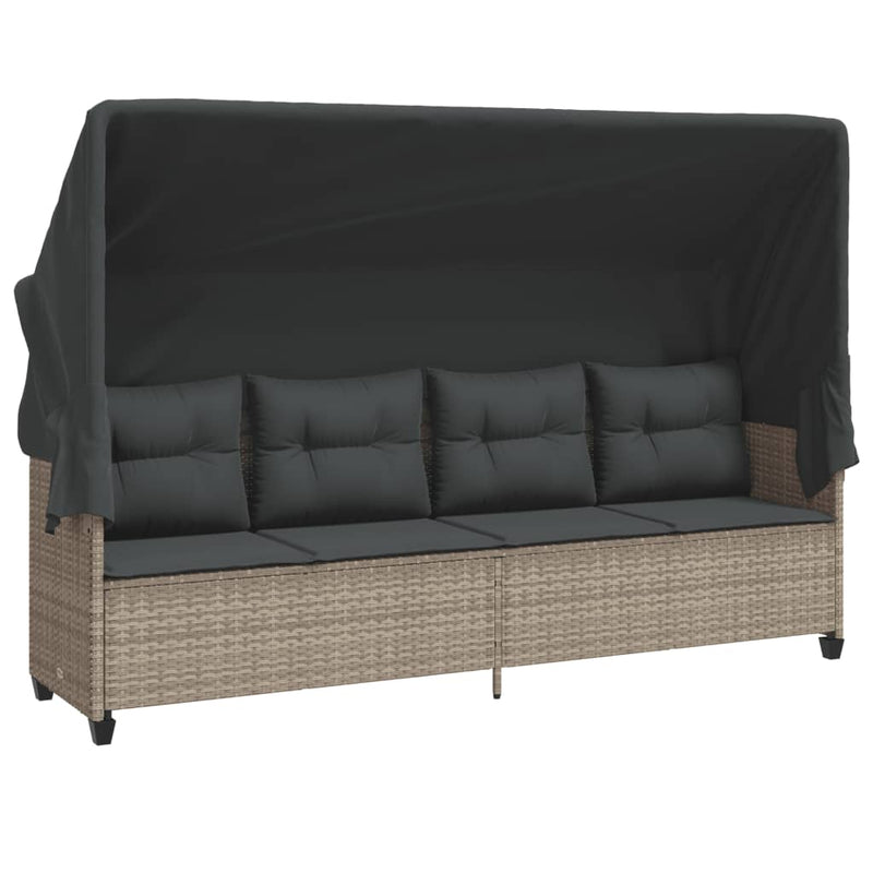 vidaXL világosszürke polyrattan napozóágy tetővel és párnával