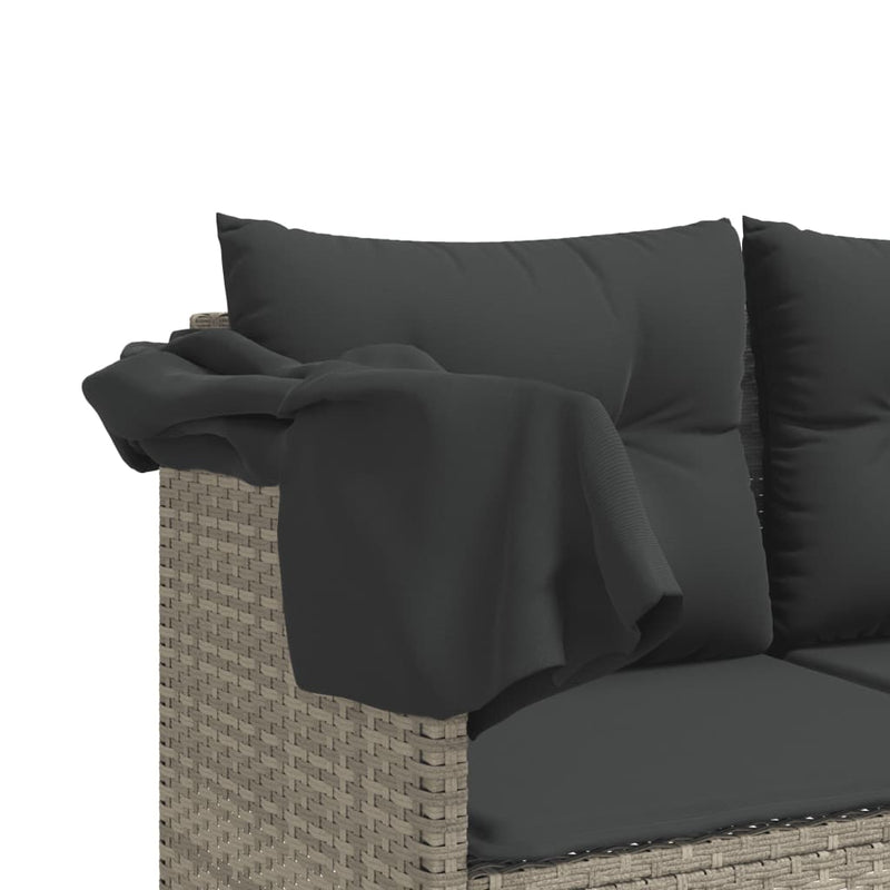 vidaXL világosszürke polyrattan napozóágy tetővel és párnával
