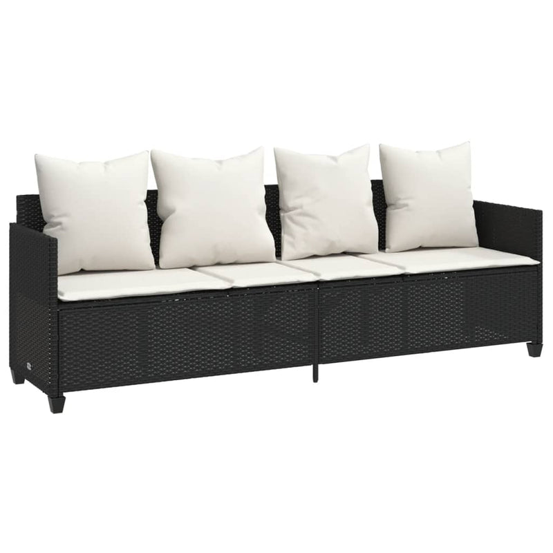 vidaXL fekete polyrattan napozóágy párnával