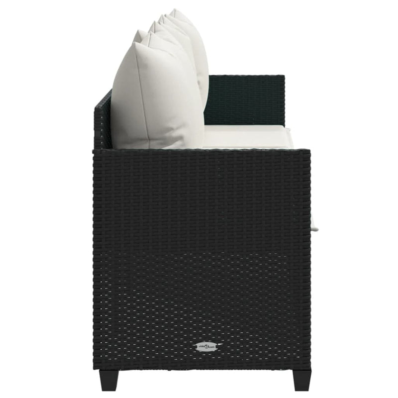 vidaXL fekete polyrattan napozóágy párnával