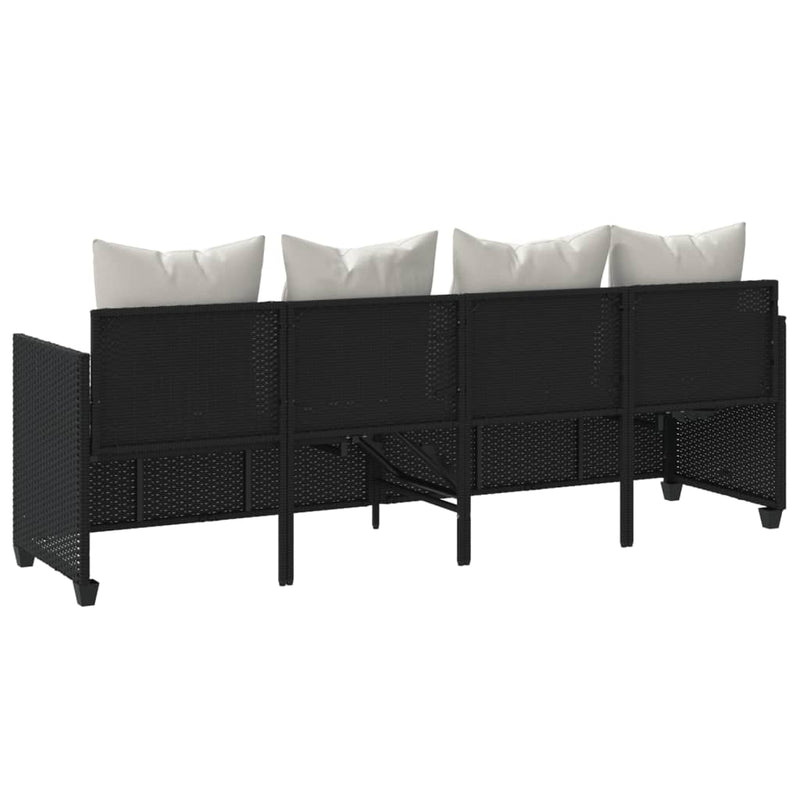 vidaXL fekete polyrattan napozóágy párnával