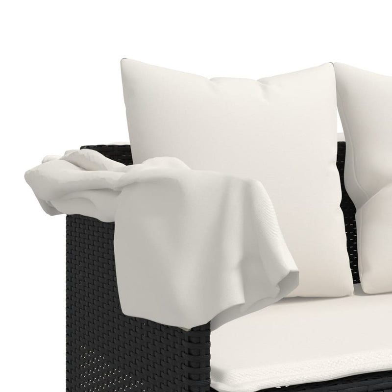 vidaXL fekete polyrattan napozóágy párnával