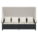 vidaXL fekete polyrattan napozóágy tetővel és párnával