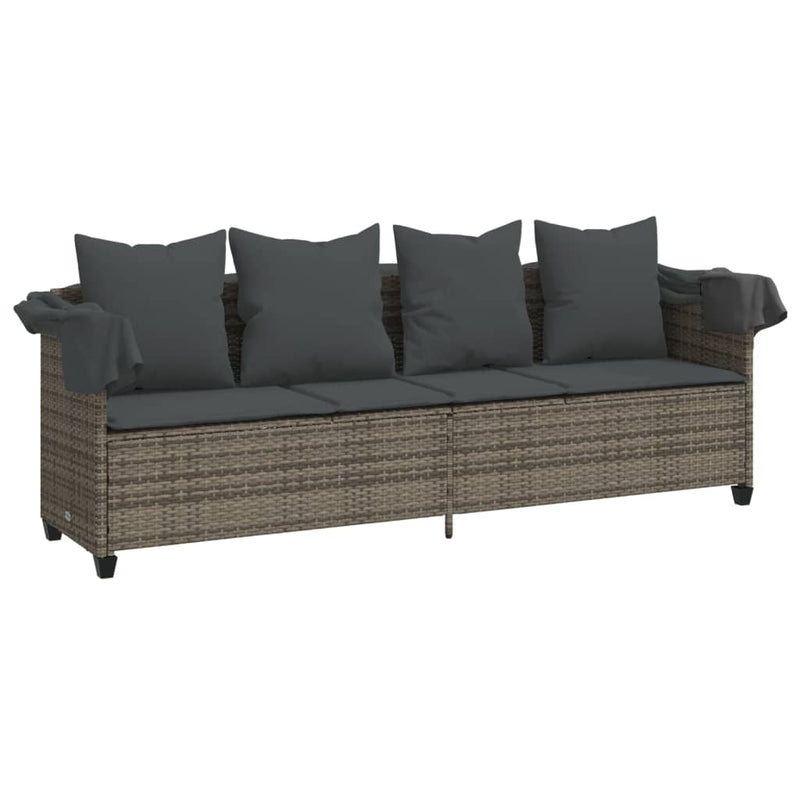 vidaXL szürke polyrattan napozóágy tetővel és párnával