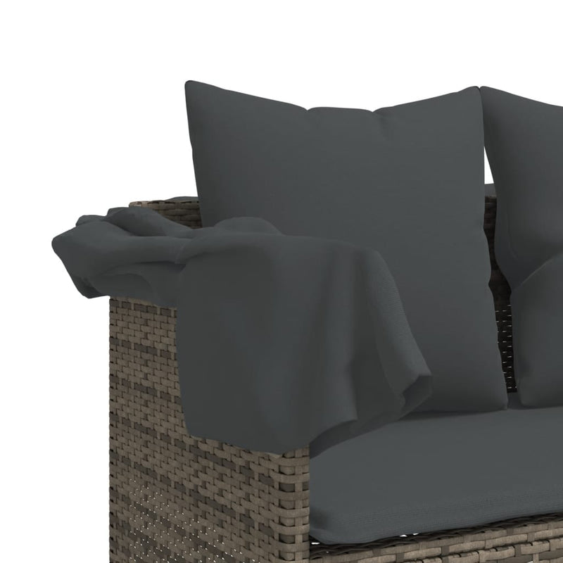 vidaXL szürke polyrattan napozóágy tetővel és párnával