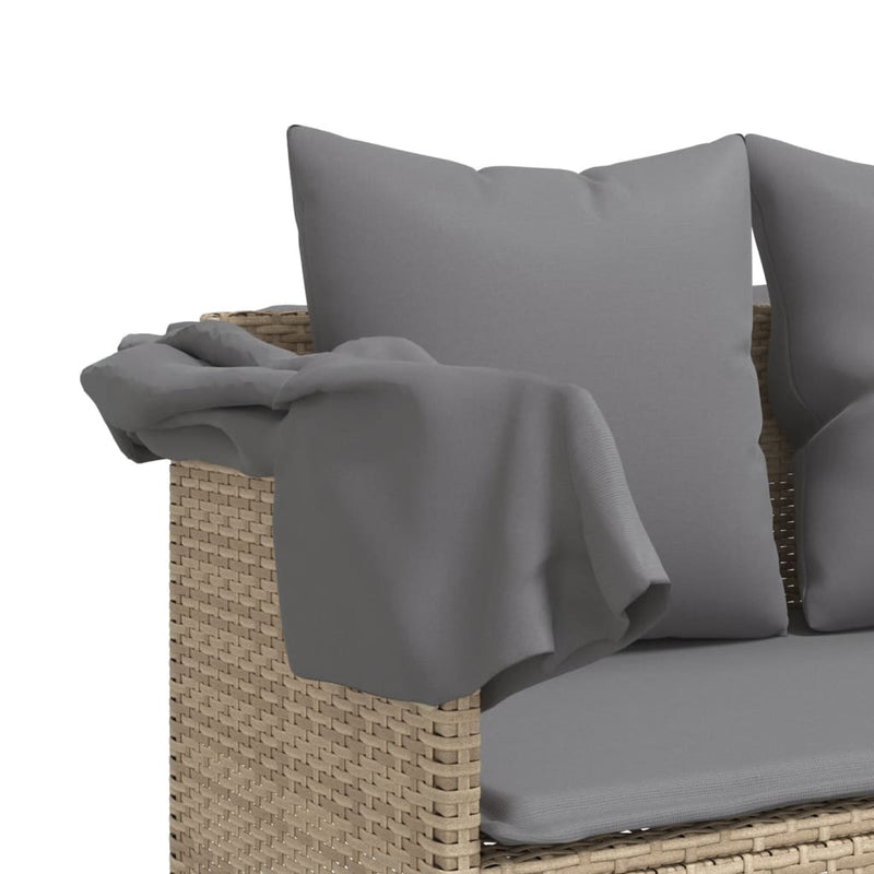 vidaXL bézs polyrattan napozóágy tetővel és párnával