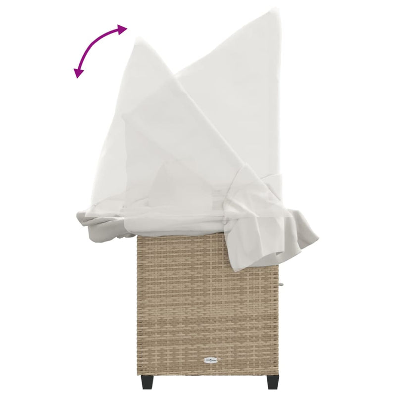 vidaXL bézs polyrattan napozóágy tetővel és párnával