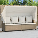 vidaXL bézs polyrattan napozóágy tetővel és párnával