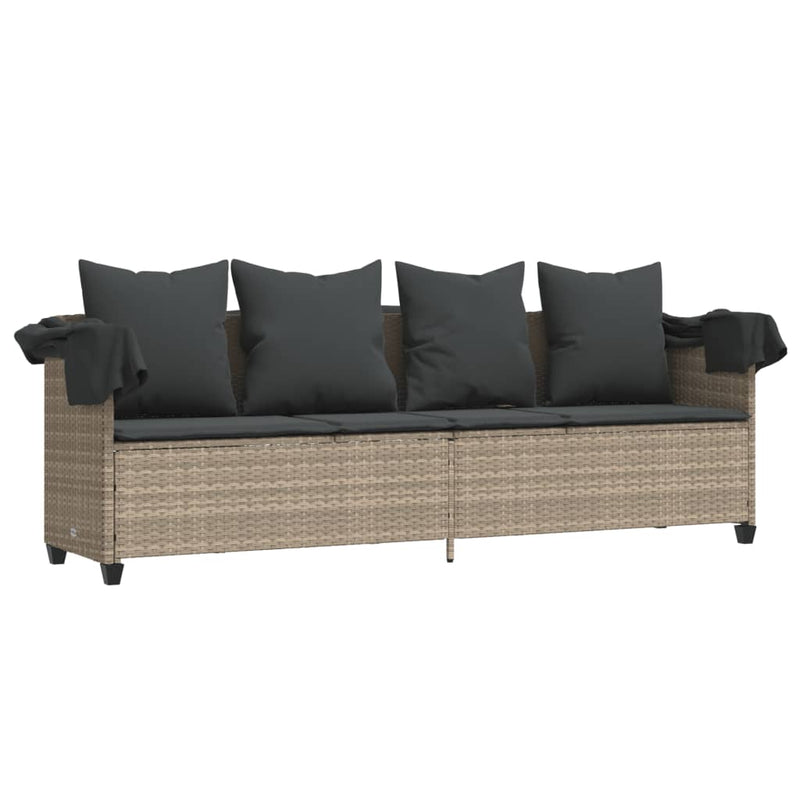 vidaXL világosszürke polyrattan napozóágy tetővel és párnával