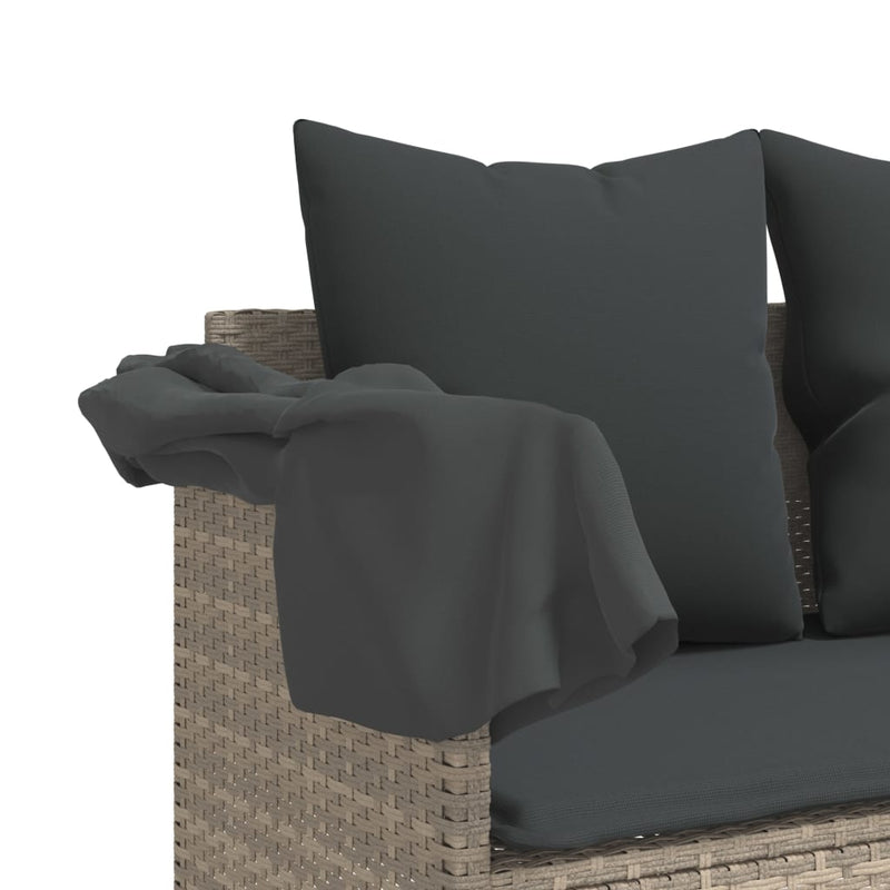 vidaXL világosszürke polyrattan napozóágy tetővel és párnával