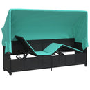 vidaXL fekete polyrattan napozóágy tetővel és párnával