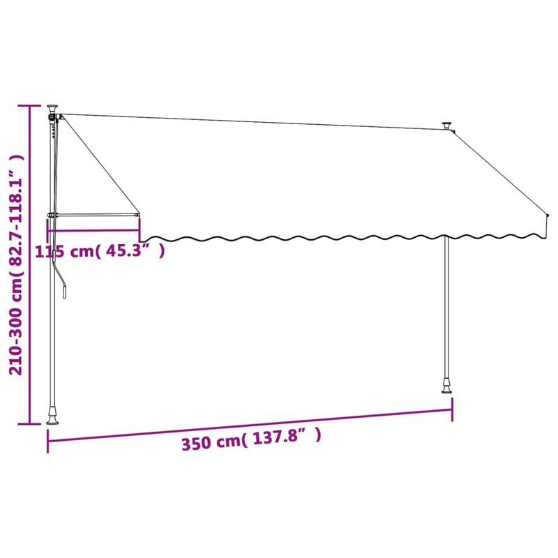 vidaXL antracit szövet és acél feltekerhető napellenző 350 x 150 cm
