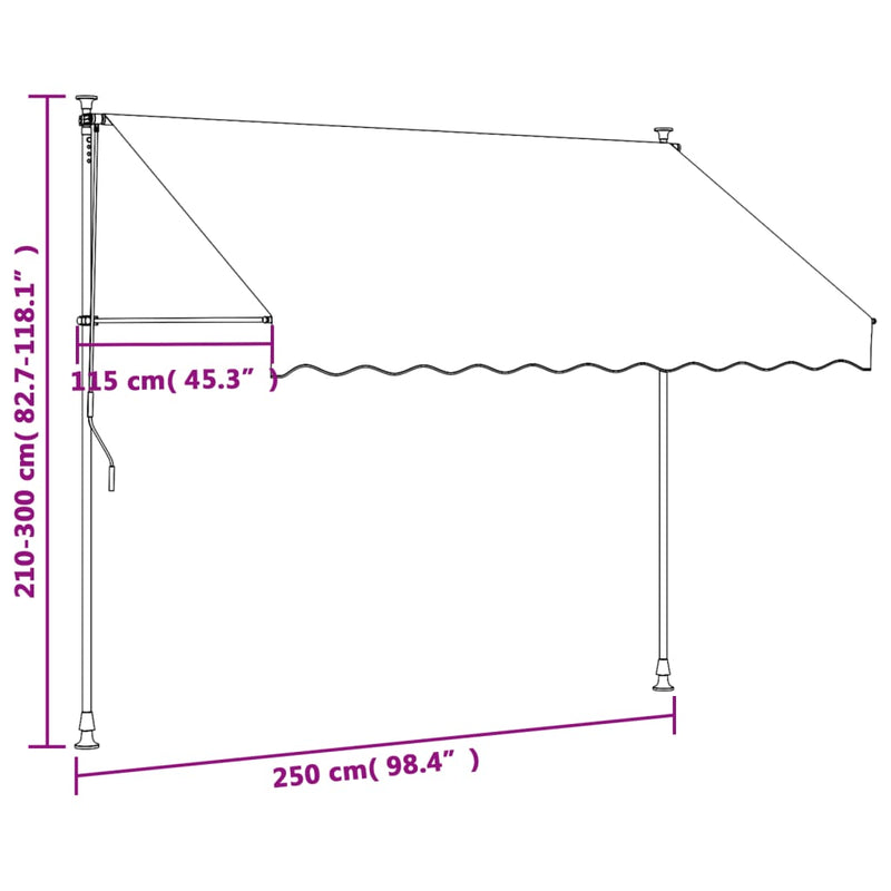 vidaXL krémszínű szövet és acél feltekerhető napellenző 250 x 150 cm