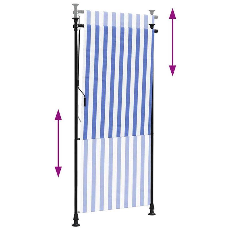 vidaXL kék és fehér szövet és acél kültéri roló 100 x 270 cm