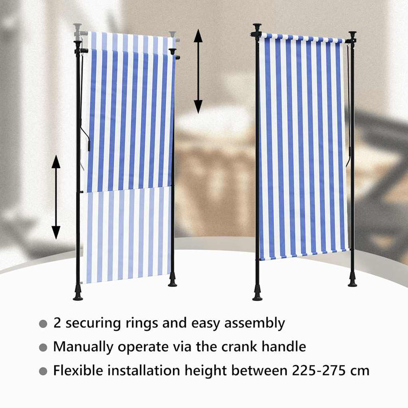 vidaXL kék és fehér szövet és acél kültéri roló 100 x 270 cm