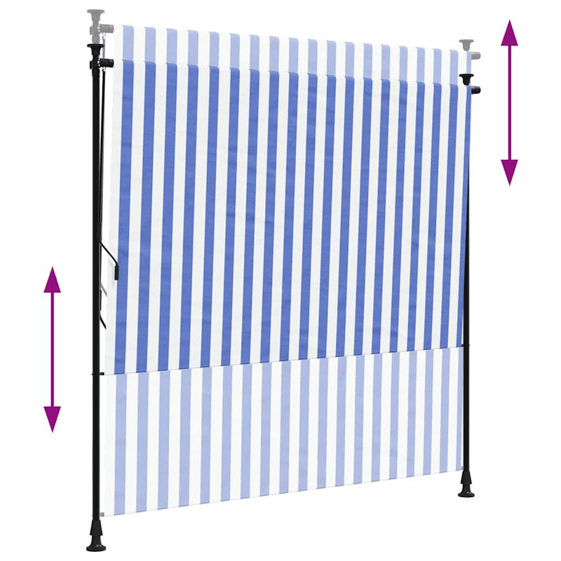 vidaXL kék és fehér szövet és acél kültéri roló 150 x 270 cm