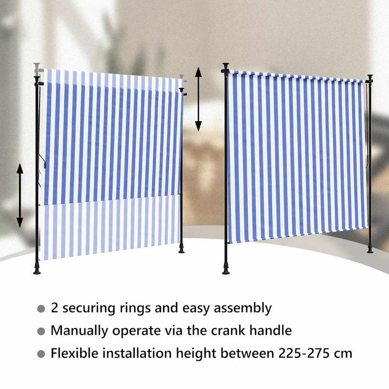 vidaXL kék és fehér szövet és acél kültéri roló 150 x 270 cm