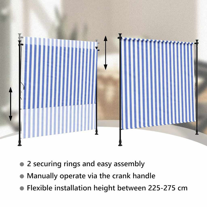 vidaXL kék és fehér szövet és acél kültéri roló 200 x 270 cm