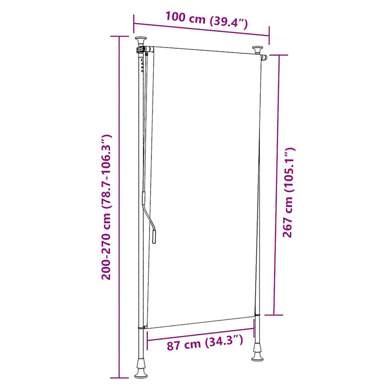 vidaXL narancssárga és fehér szövet és acél kültéri roló 100 x 270 cm