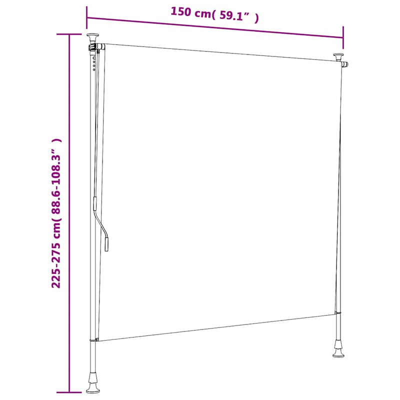 vidaXL narancssárga és fehér szövet és acél kültéri roló 150 x 270 cm