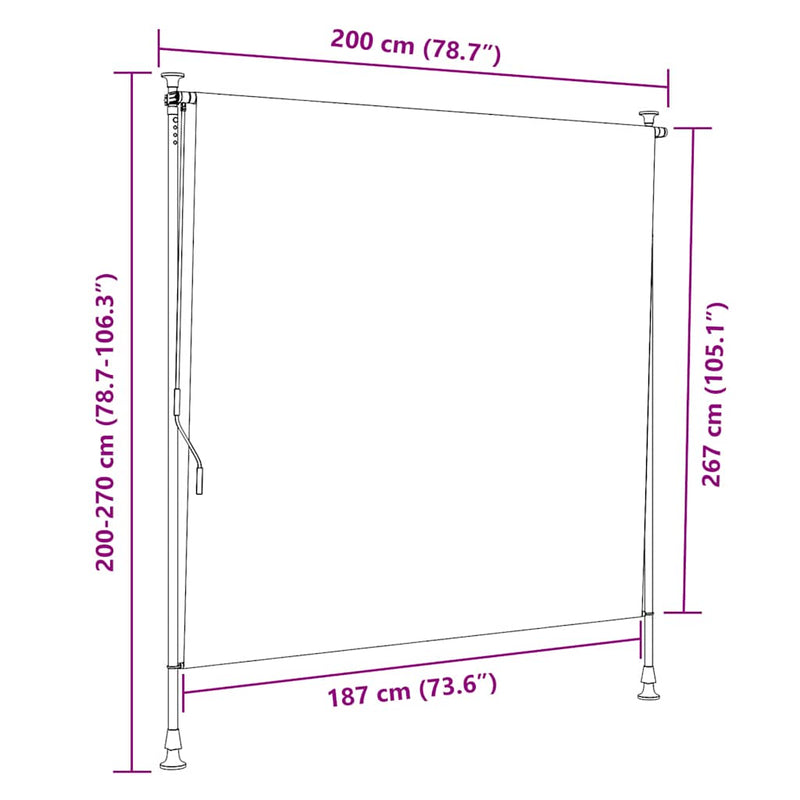 vidaXL narancssárga és fehér szövet és acél kültéri roló 200 x 270 cm