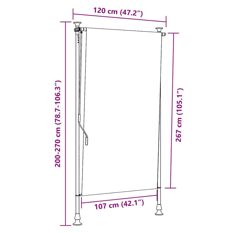 vidaXL sárga és fehér szövet és acél kültéri roló 120 x 270 cm