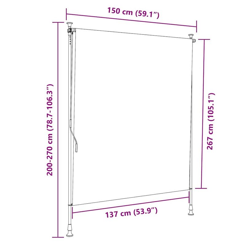 vidaXL sárga és fehér szövet és acél kültéri roló 150 x 270 cm