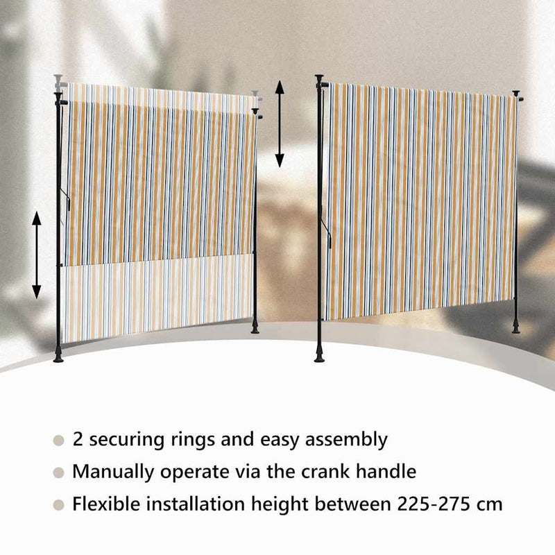 vidaXL sárga és fehér szövet és acél kültéri roló 150 x 270 cm