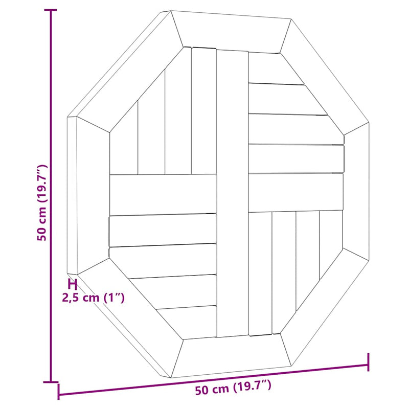 vidaXL tömör tíkfa nyolcszögletű asztallap 50 x 50 x 2,5 cm
