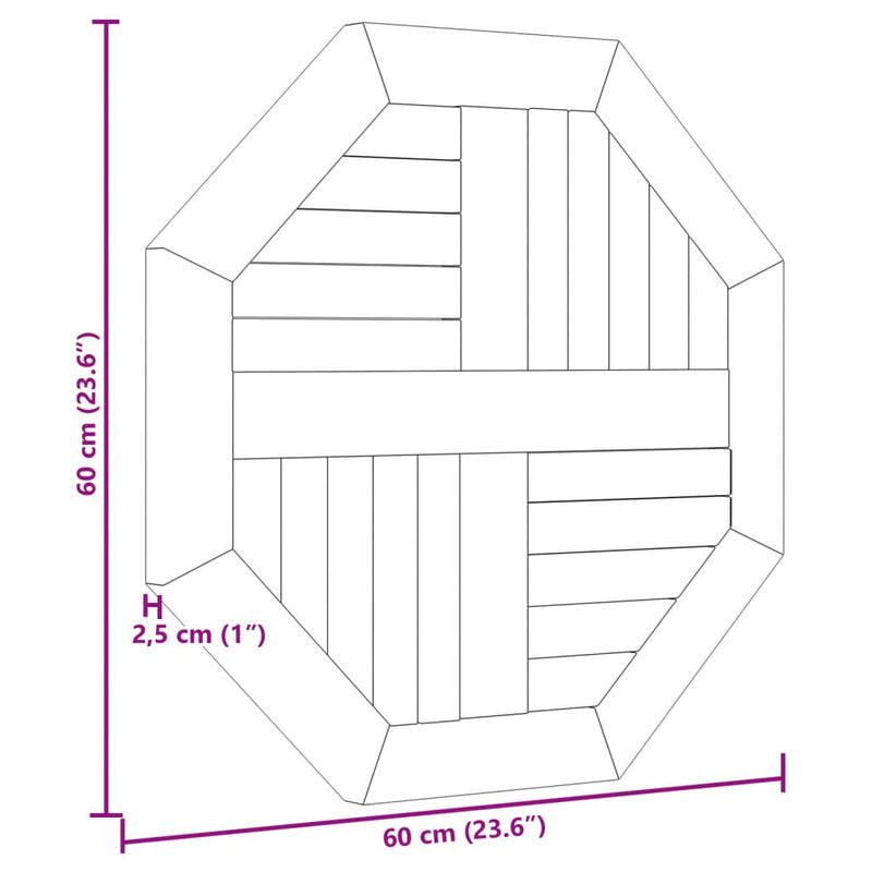 vidaXL tömör tíkfa nyolcszögletű asztallap 60 x 60 x 2,5 cm
