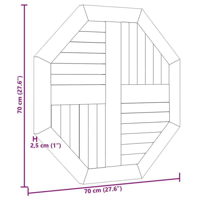 vidaXL tömör tíkfa nyolcszögletű asztallap 70 x 70 x 2,5 cm