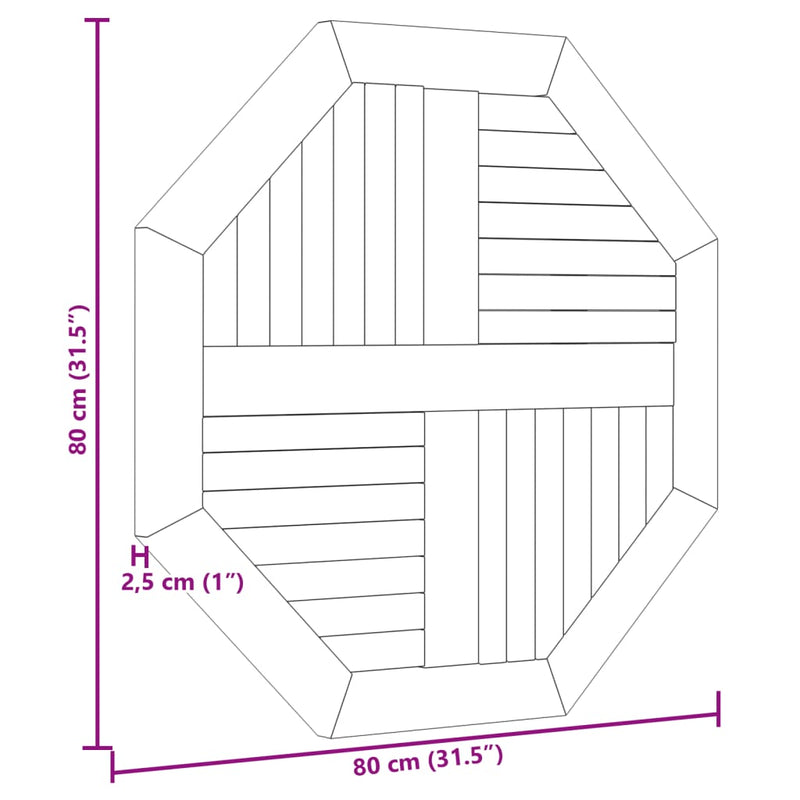 vidaXL tömör tíkfa nyolcszögletű asztallap 80 x 80 x 2,5 cm