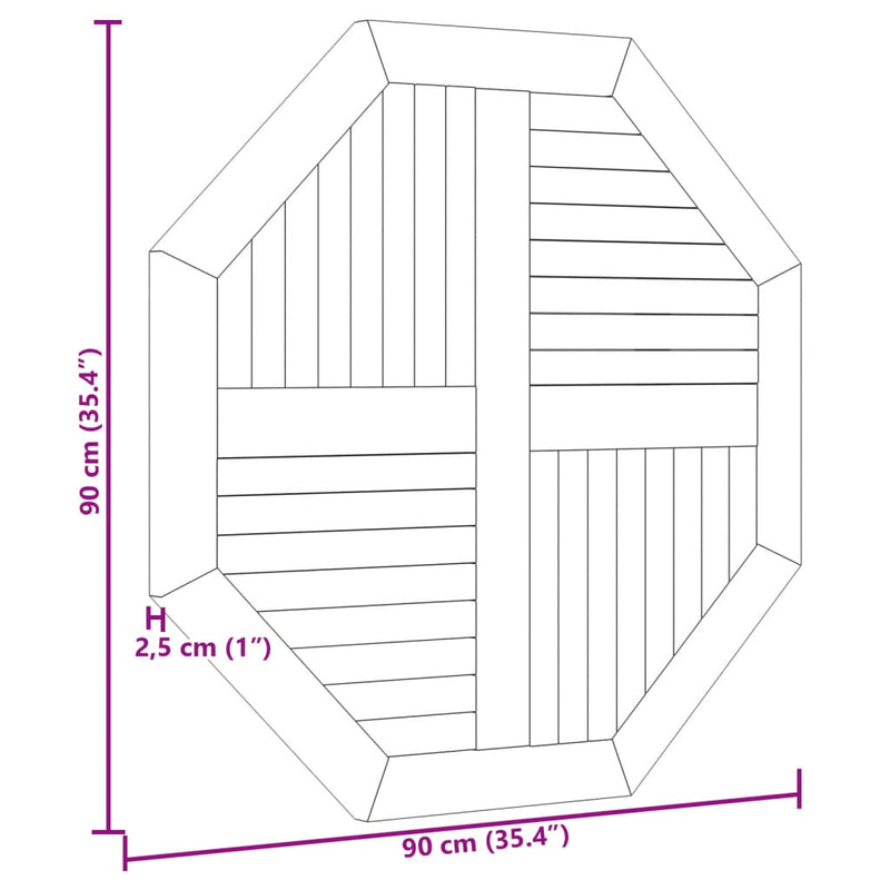 vidaXL tömör tíkfa nyolcszögletű asztallap 90 x 90 x 2,5 cm