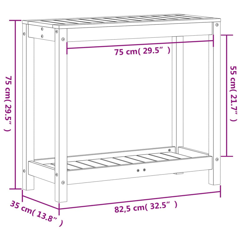 vidaXL tömör fenyőfa ültetőasztal polccal 82,5 x 35 x 75 cm