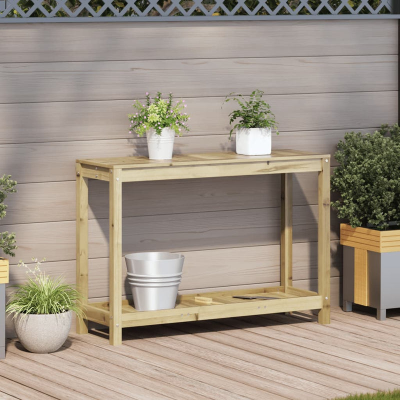 vidaXL impregnált fenyőfa ültetőasztal polccal 108 x 35 x 75 cm