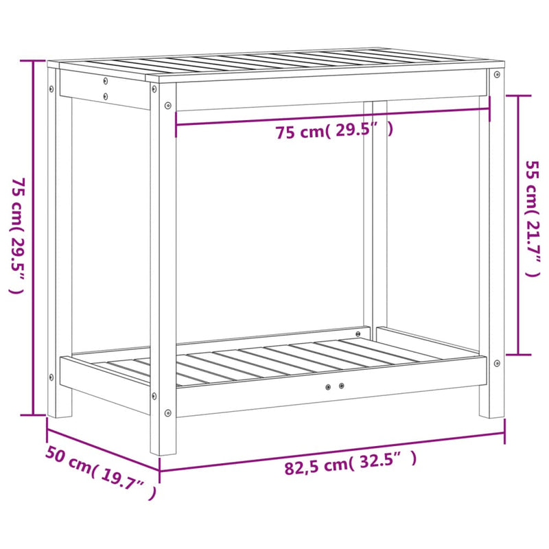 vidaXL tömör fenyőfa ültetőasztal polccal 82,5x50x75 cm