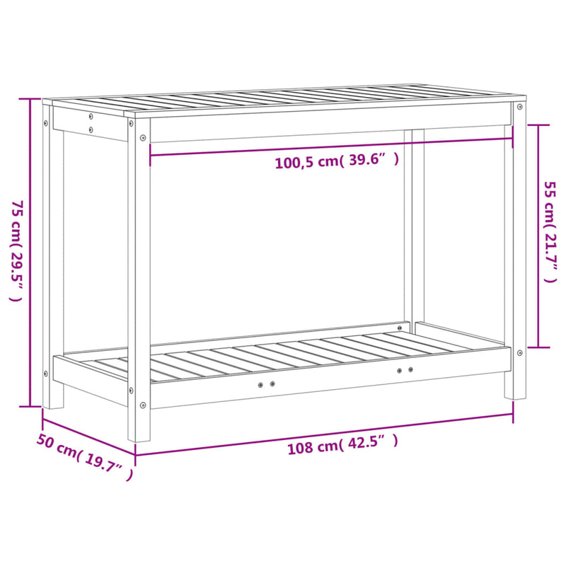 vidaXL tömör duglászfenyő ültetőasztal polccal 108 x 50 x 75 cm