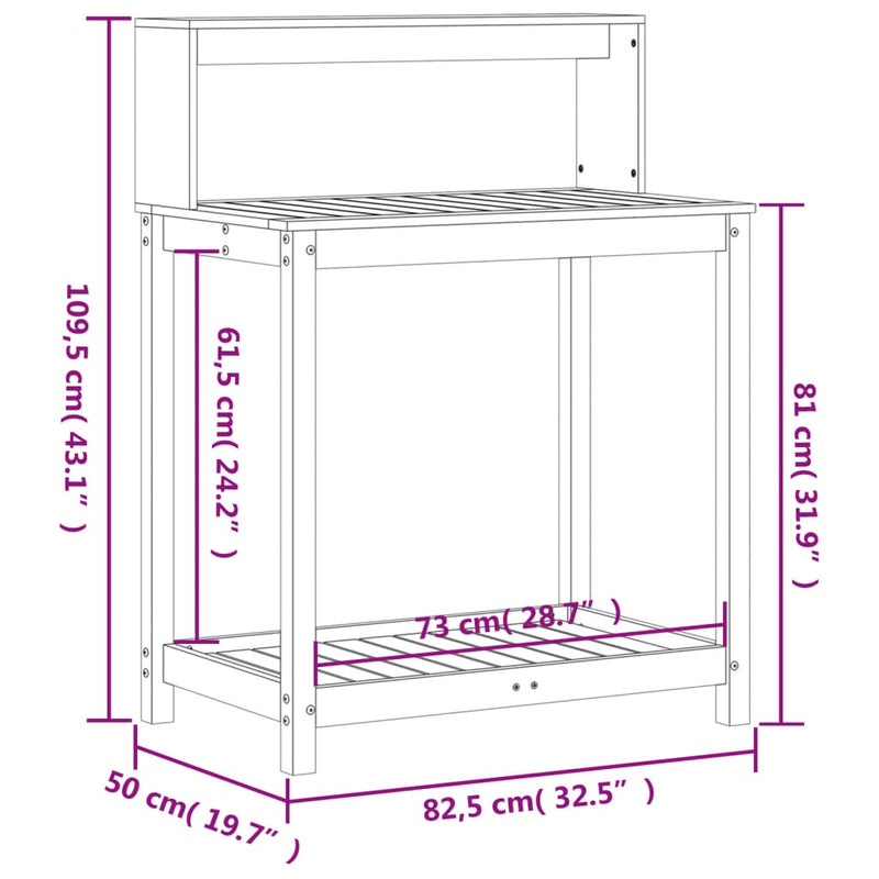 vidaXL tömör duglászfenyő ültetőasztal polccal 82,5 x 50 x 109,5 cm