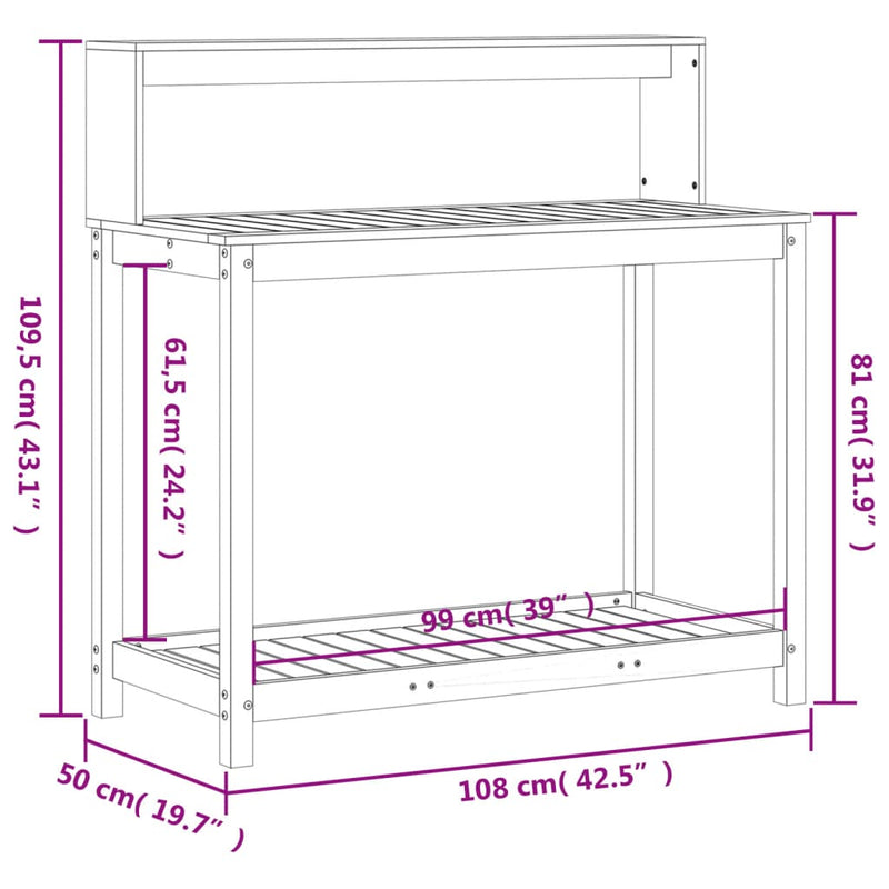 vidaXL tömör duglászfenyő ültetőasztal polcokkal 108 x 50 x 109,5 cm