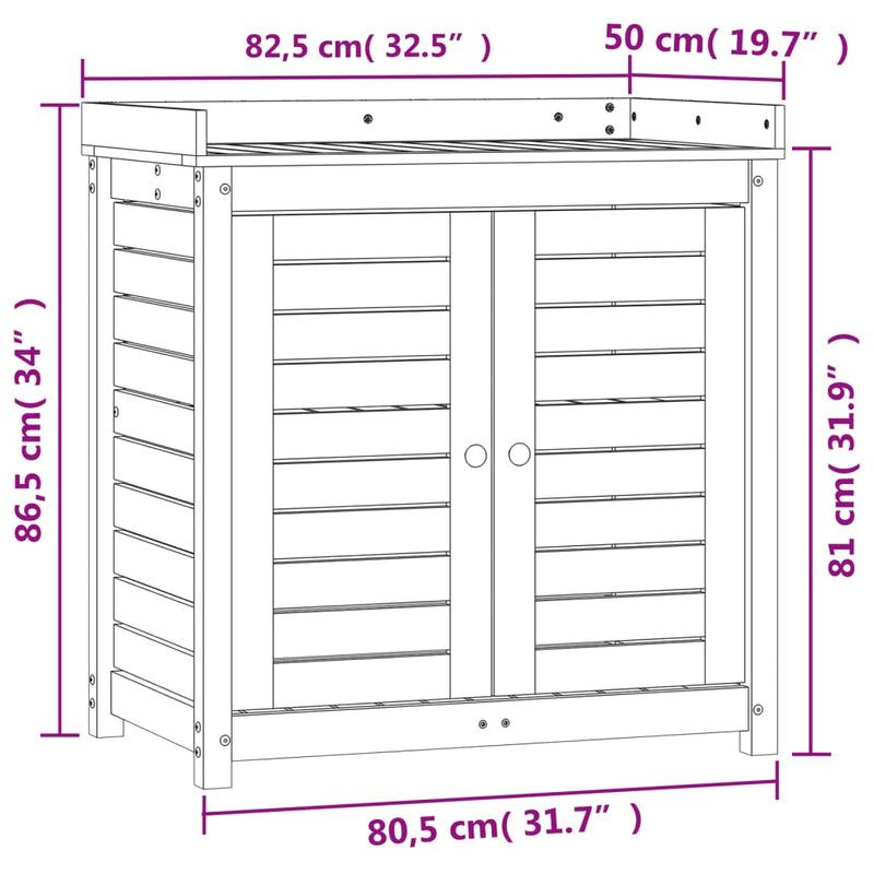 vidaXL tömör fenyőfa ültetőasztal polcokkal 82,5 x 50 x 86,5 cm