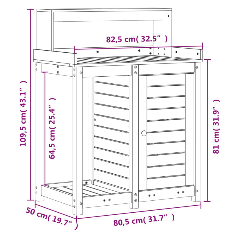 vidaXL tömör fenyőfa ültetőasztal polccal 82,5 x 50 x 109,5 cm