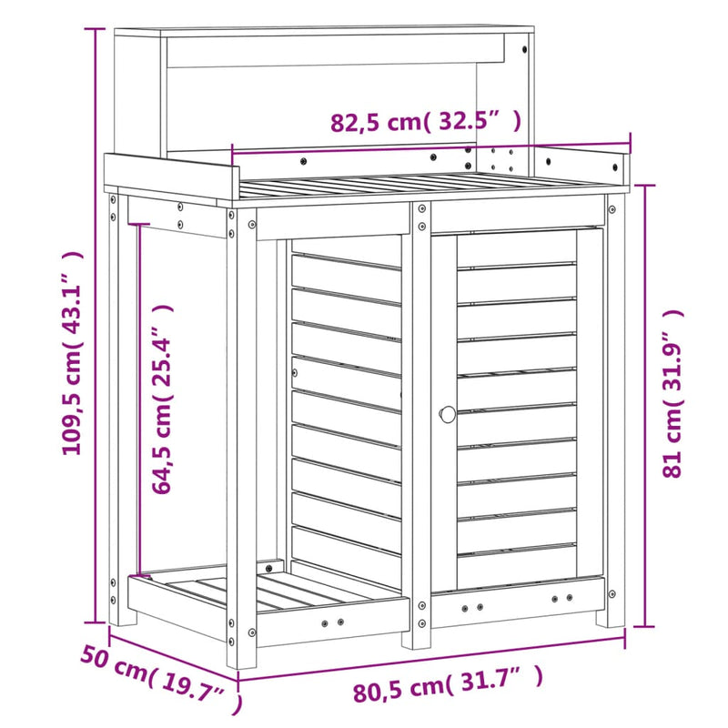 vidaXL tömör duglászfenyő ültetőasztal polccal 82,5 x 50 x 109,5 cm