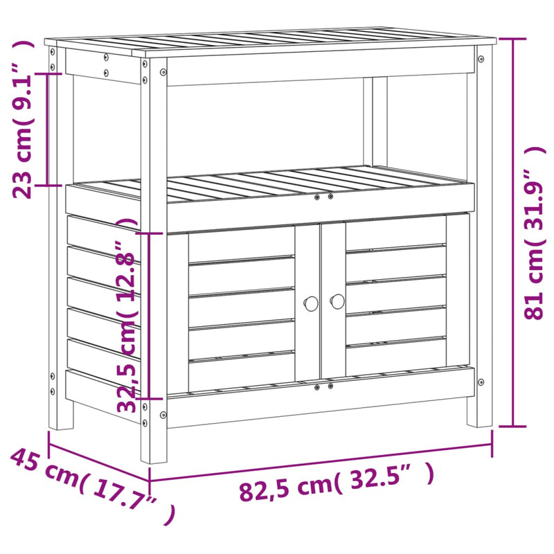 vidaXL tömör fenyőfa ültetőasztal polcokkal 82,5 x 45 x 81 cm