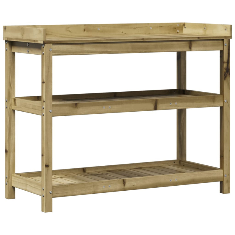 vidaXL impregnált fenyőfa ültetőasztal polcokkal 108 x 45 x 86,5 cm