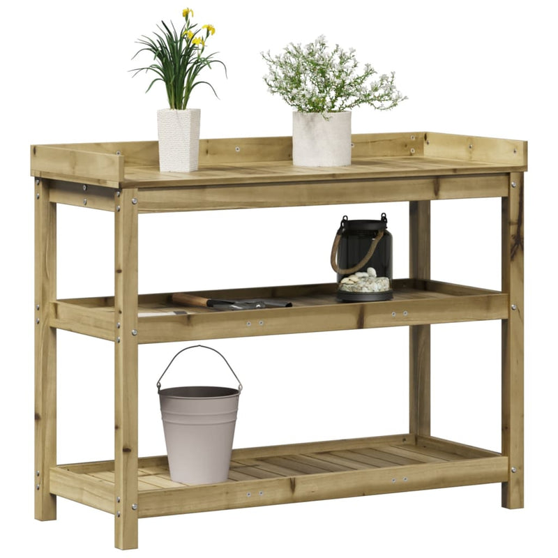 vidaXL impregnált fenyőfa ültetőasztal polcokkal 108 x 45 x 86,5 cm