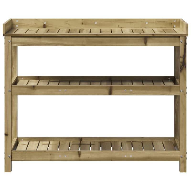 vidaXL impregnált fenyőfa ültetőasztal polcokkal 108 x 45 x 86,5 cm
