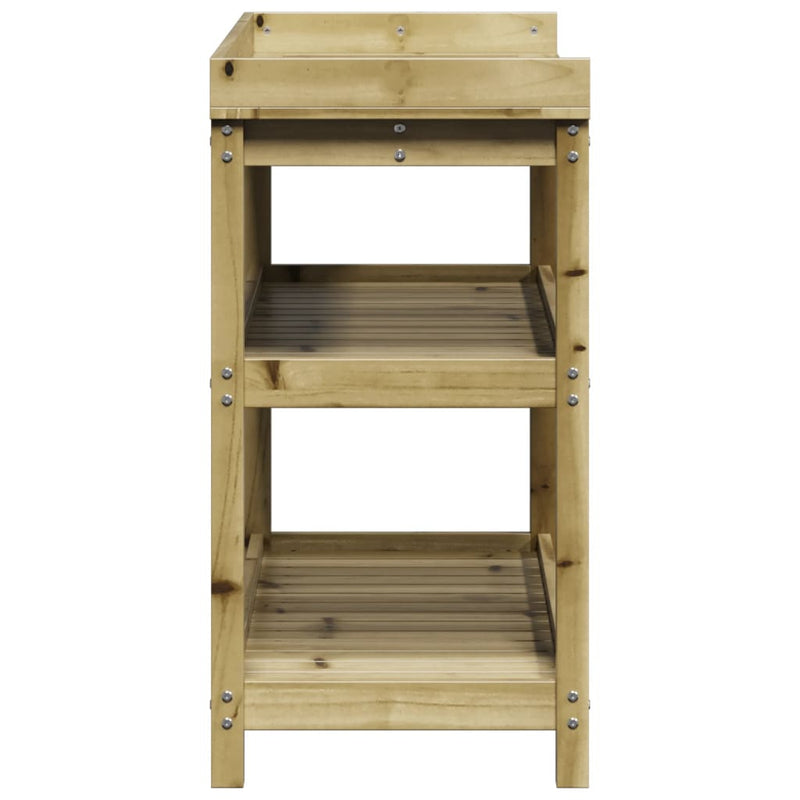 vidaXL impregnált fenyőfa ültetőasztal polcokkal 108 x 45 x 86,5 cm